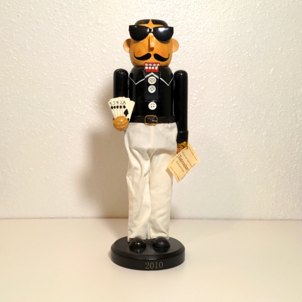 Nutcracker Casino Card Dealer holiday Christmas gift wood black white poker used